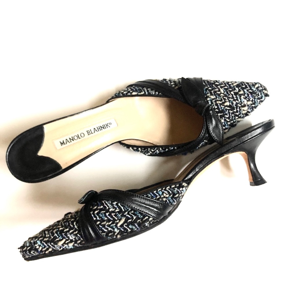 Manolo Blahnik Tweed + Leather Mules